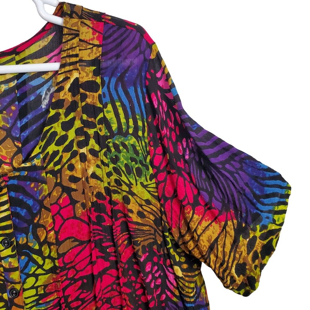 Roamans Sz 36W Tunic Blouse Button Front Flowy Lightweight Rainbow Animal Print - Picture 9 of 12